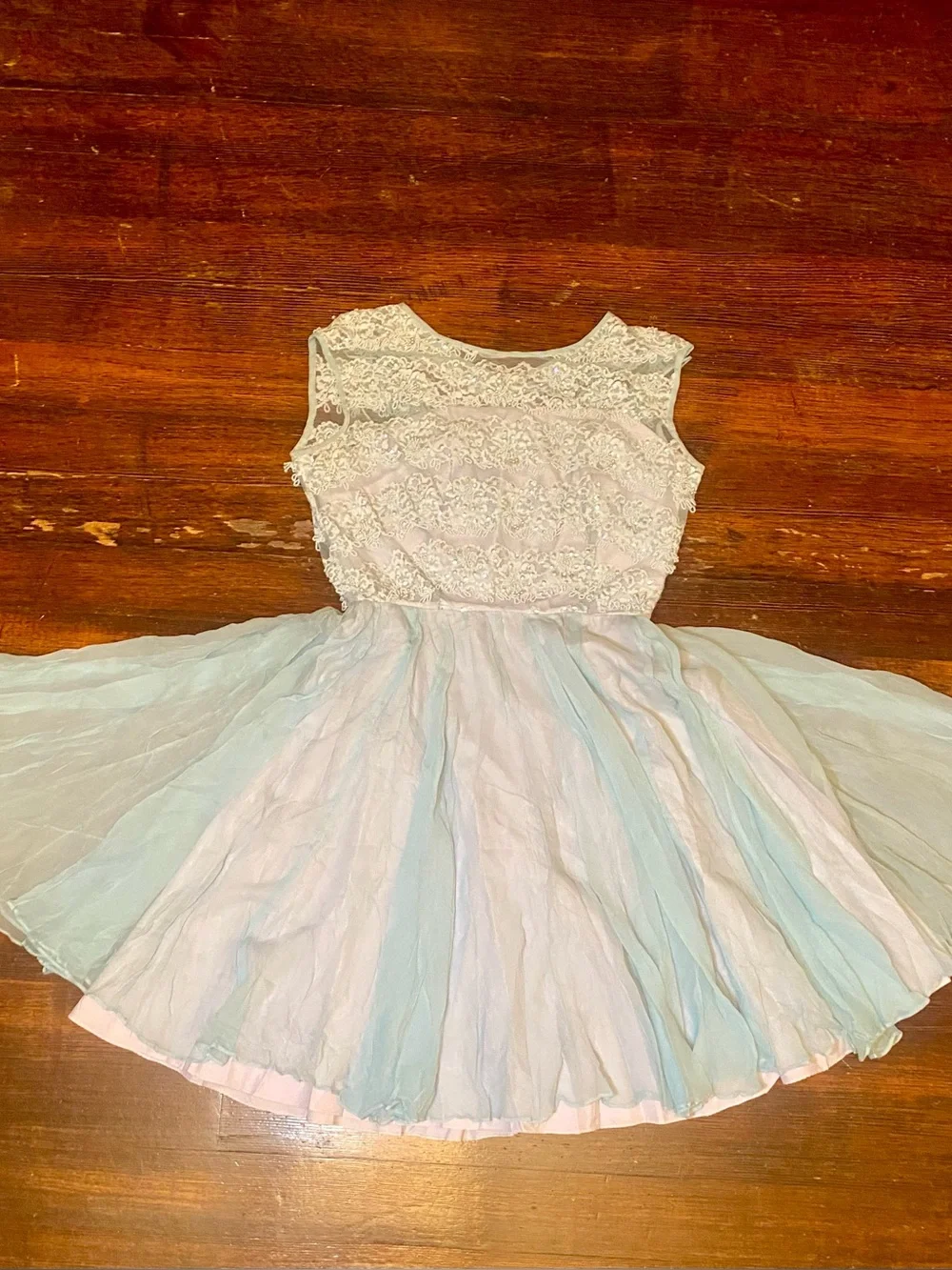TRUE VINTAGE Miss ElliLight Blue Beaded Lace & Chiffon Fit-and-Flare Dress
